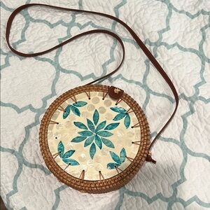 Round Woven Bag with Floral Design